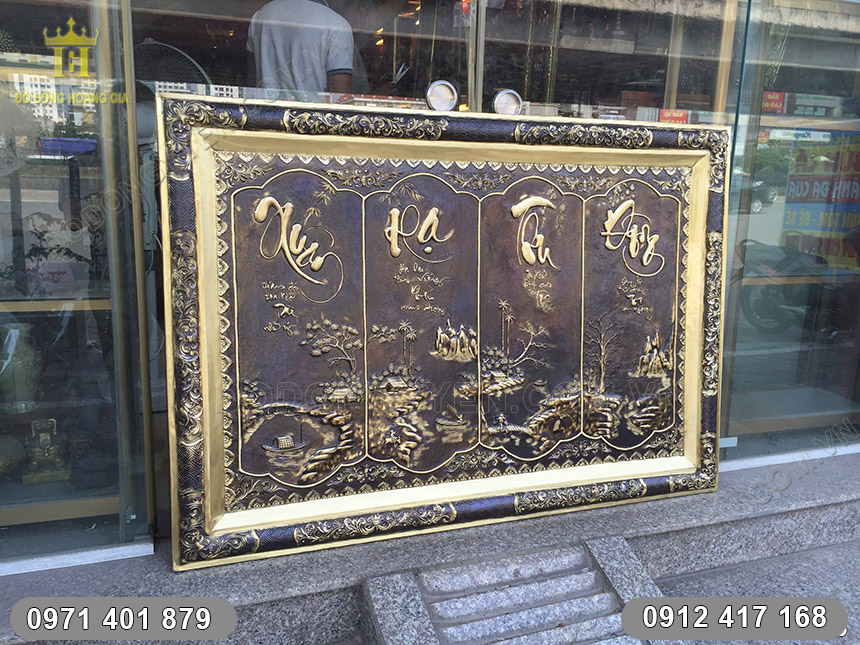 tranh tứ qu&yacute; chữ thư ph&aacute;p